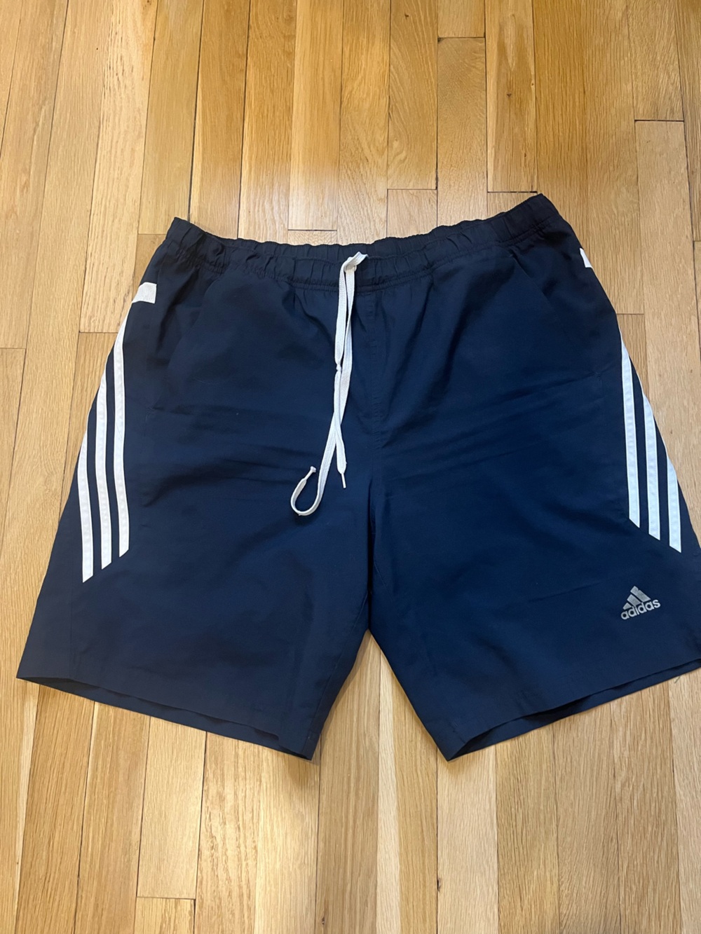 adidas Navy Athletic Shorts with White Three-Stripes